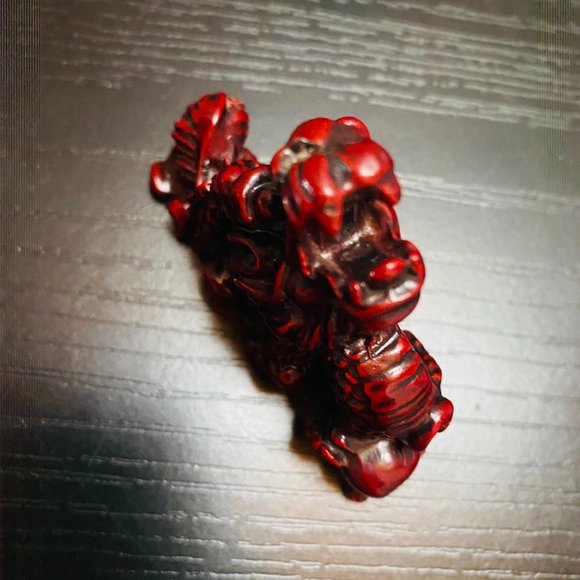Vintage Chinese Dragon Resin Figurine Statue Cinnabar Red Feng-Shui 3” C - Picture 8 of 8